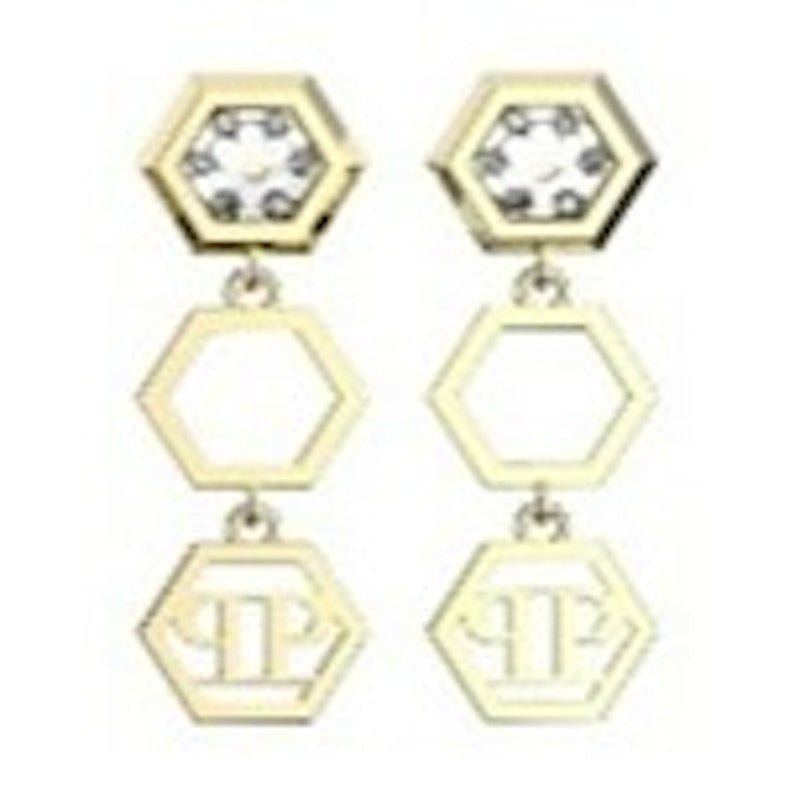 Philipp Plein Hexagon Lux Crystal Dangle Earrings Gold