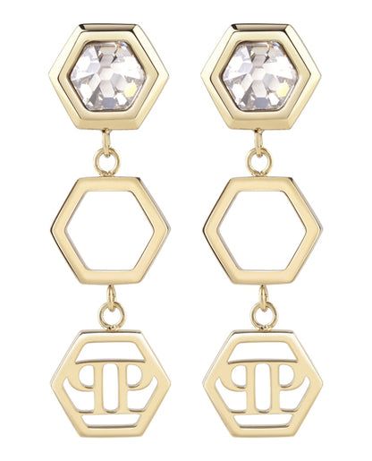 Philipp Plein Hexagon Lux Crystal Dangle Earrings Gold