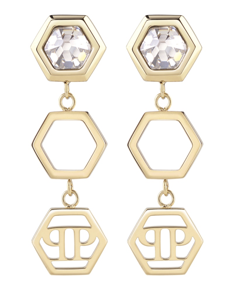 Philipp Plein Hexagon Lux Crystal Dangle Earrings Gold