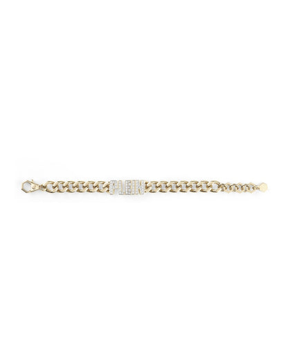Philipp Plein Lettering Crystal Cuban Links Bracelet Gold