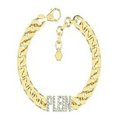 Philipp Plein Lettering Crystal Cuban Links Bracelet Gold