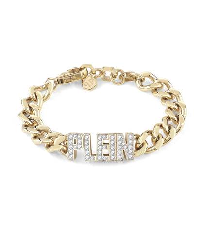 Philipp Plein Lettering Crystal Cuban Links Bracelet Gold