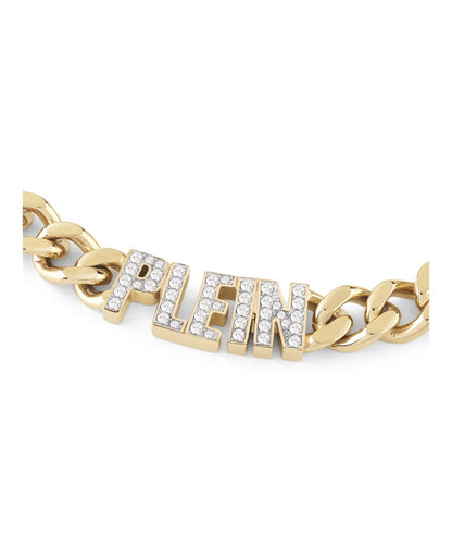 Philipp Plein Lettering Crystal Cuban Links Necklace Gold
