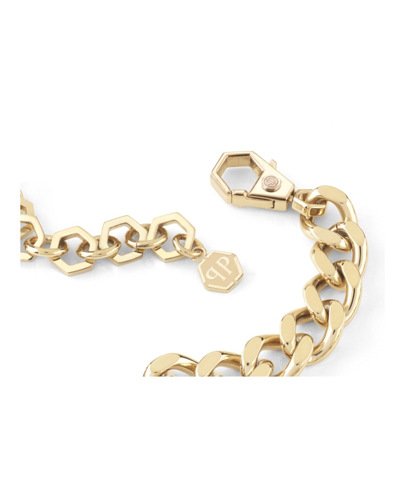 Philipp Plein Lettering Crystal Cuban Links Necklace Gold