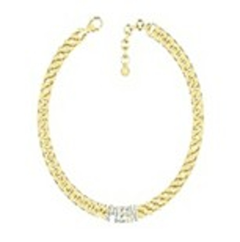 Philipp Plein Lettering Crystal Cuban Links Necklace Gold