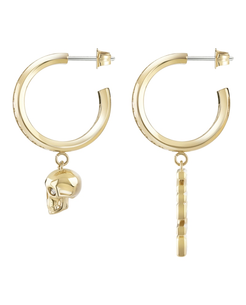 Philipp Plein Lettering Crystal Hoop Earrings Gold
