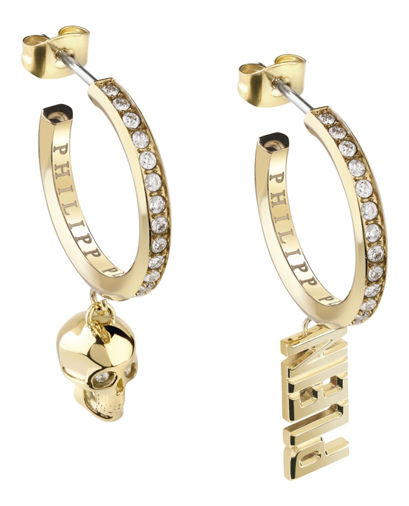 Philipp Plein Lettering Crystal Hoop Earrings Gold