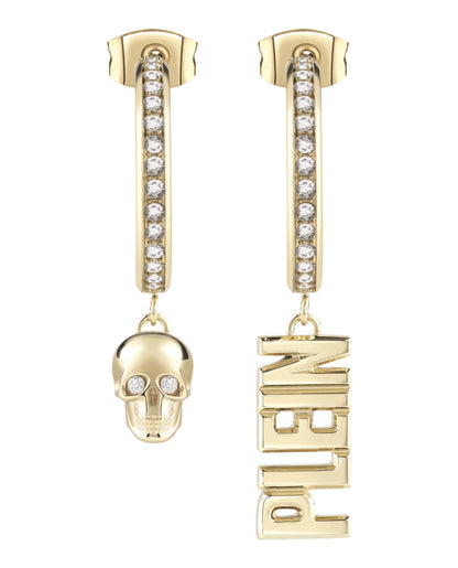 Philipp Plein Lettering Crystal Hoop Earrings Gold