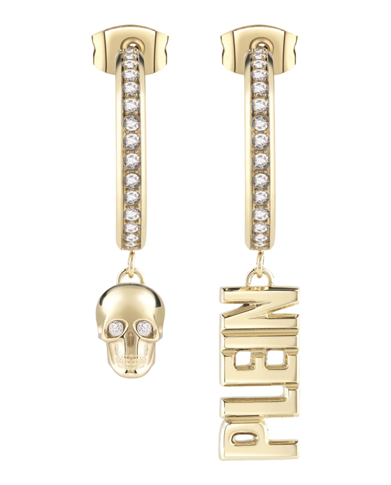 Philipp Plein Lettering Crystal Hoop Earrings Gold