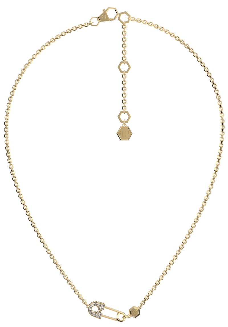 Philipp Plein Plein Safety Pin Cable Chain Necklace Gold