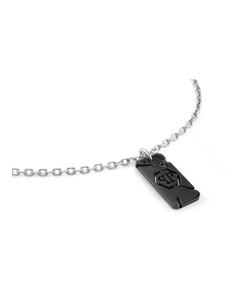 Philipp Plein Plein Tag Cable Chain Necklace Stainless Steel