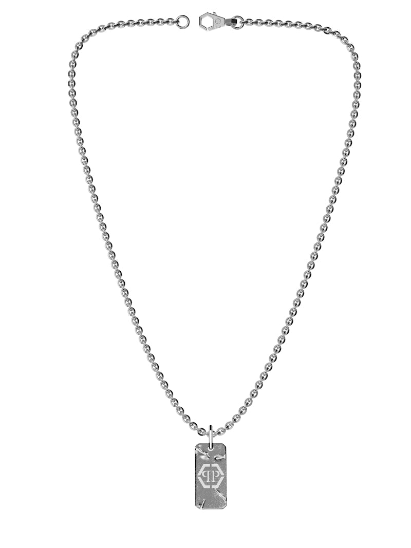 Philipp Plein Plein Tag Cable Chain Necklace Stainless Steel