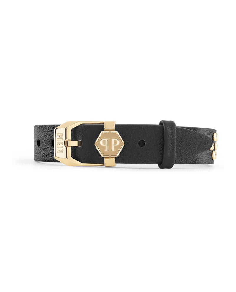 Philipp Plein $kull Crown Crystal Calf Leather Bracelet Gold