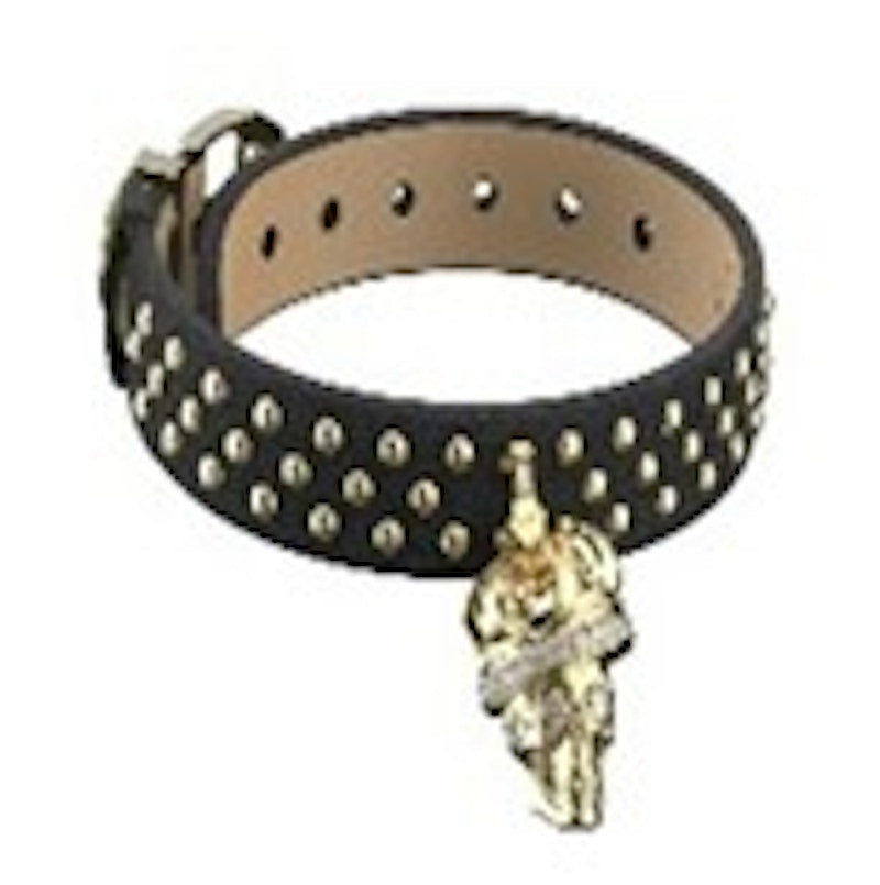 Philipp Plein $kull Crown Crystal Calf Leather Bracelet Gold