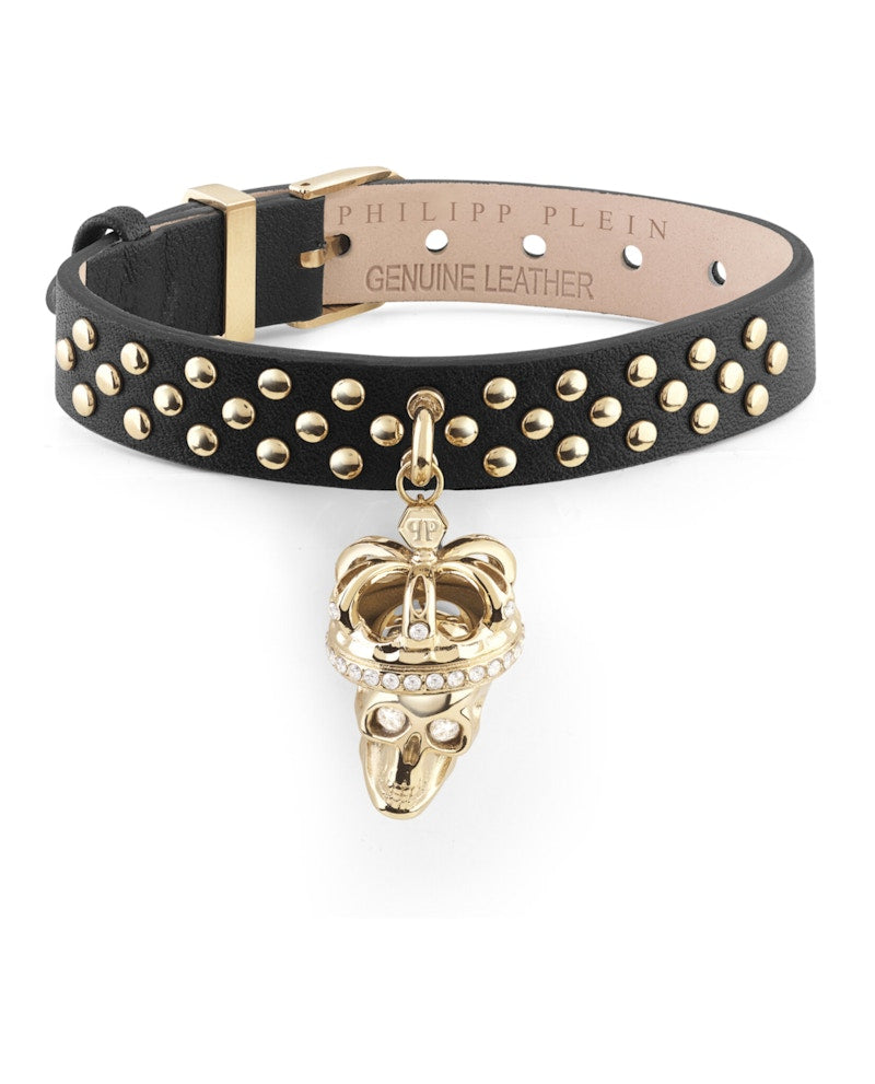 Philipp Plein $kull Crown Crystal Calf Leather Bracelet Gold