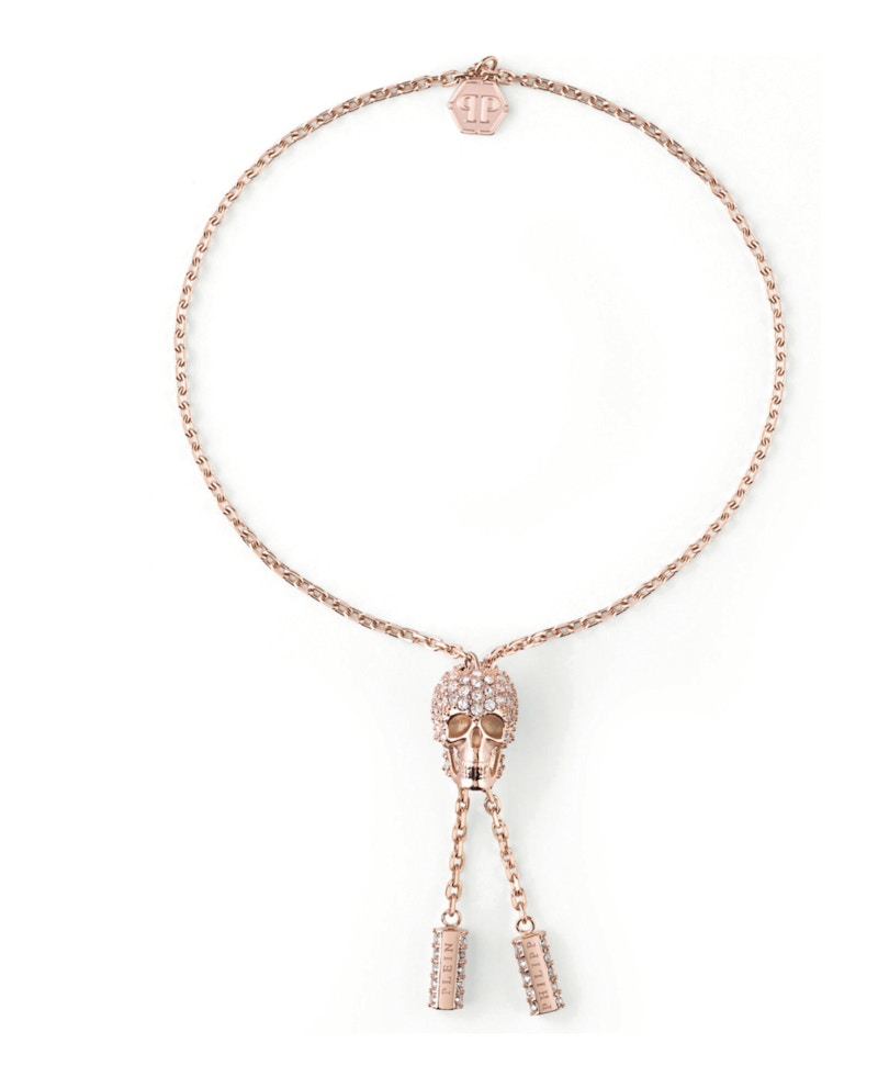 Philipp Plein Sliding $kull Crystal Cable Chain Bracelet Rosegold