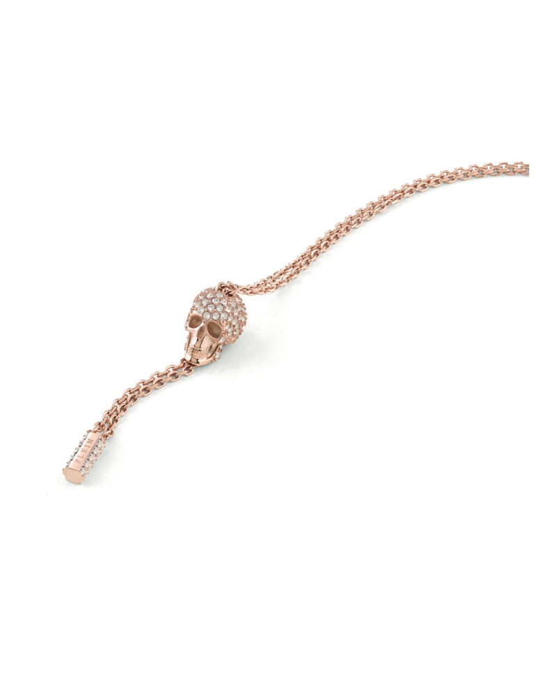 Philipp Plein Sliding $kull Crystal Cable Chain Necklace Rosegold