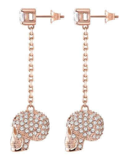 Philipp Plein Sliding $kull Crystal Dangle Earrings Rosegold