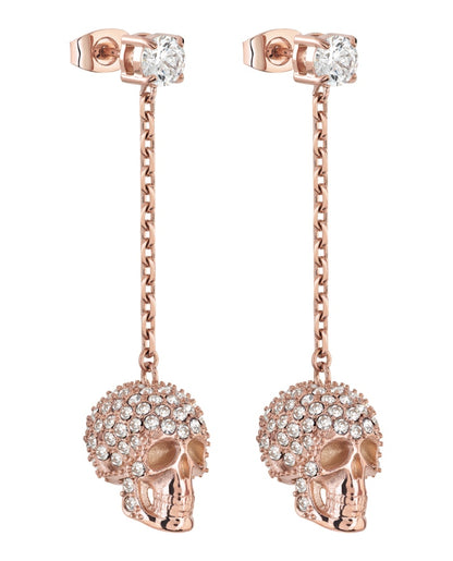 Philipp Plein Sliding $kull Crystal Dangle Earrings Rosegold