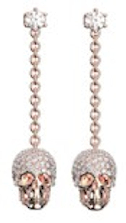 Philipp Plein Sliding $kull Crystal Dangle Earrings Rosegold