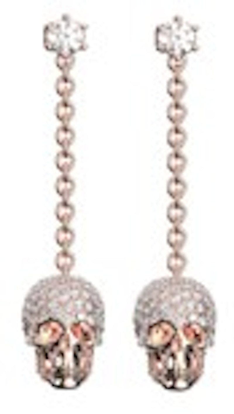 Philipp Plein Sliding $kull Crystal Dangle Earrings Rosegold