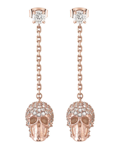 Philipp Plein Sliding $kull Crystal Dangle Earrings Rosegold