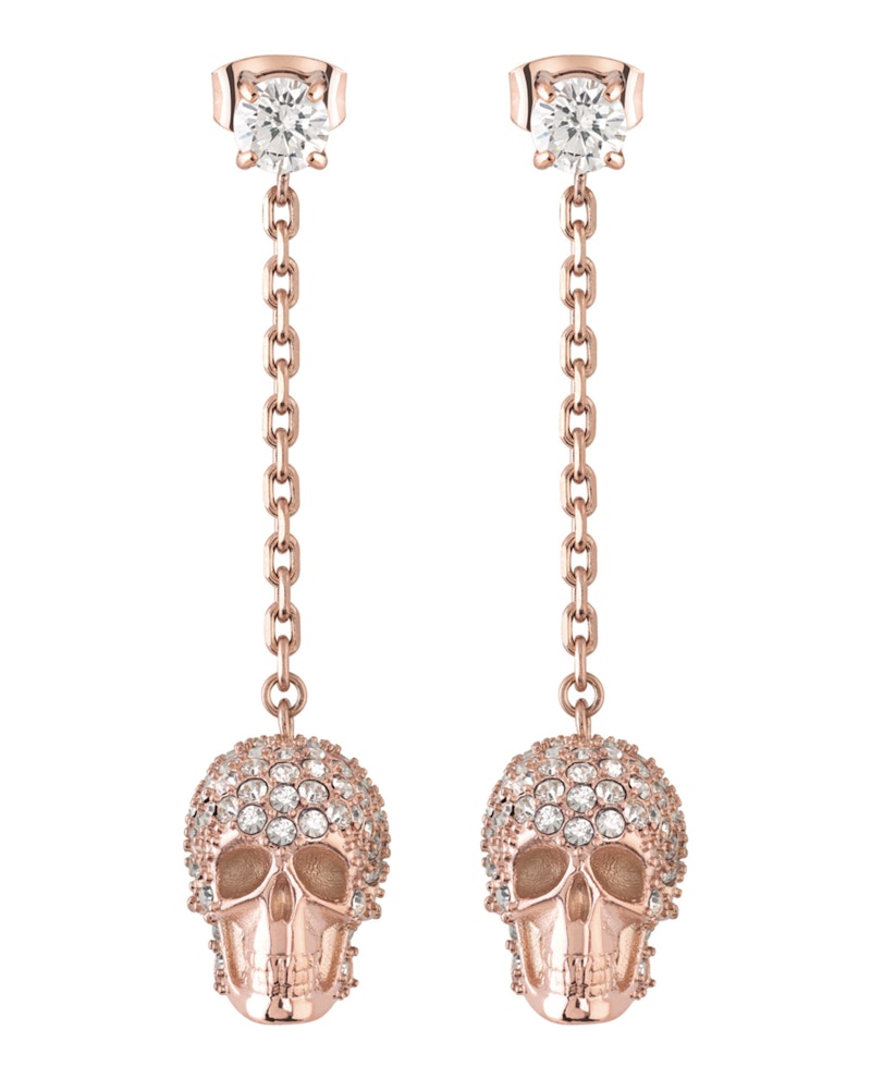 Philipp Plein Sliding $kull Crystal Dangle Earrings Rosegold