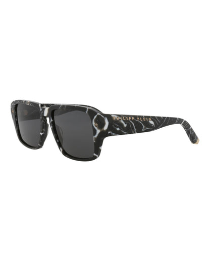 Philipp Plein Square-Frame Acetate Sunglasses Black Black Smoke (SPP081-55-0Z21)