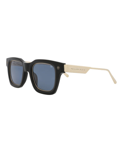 Philipp Plein Square-Frame Acetate Sunglasses Black Gold Blue (SPP105M-50-0700)