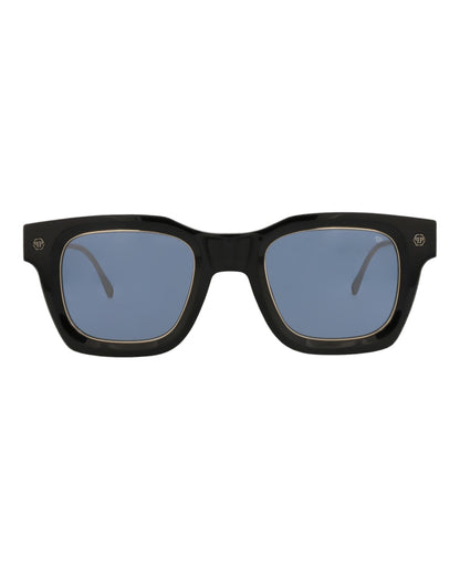Philipp Plein Square-Frame Acetate Sunglasses Black Gold Blue (SPP105M-50-0700)