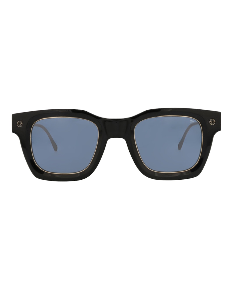 Philipp Plein Square-Frame Acetate Sunglasses Black Gold Blue (SPP105M-50-0700)