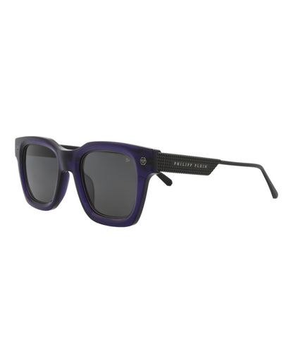 Philipp Plein Square-Frame Acetate Sunglasses Blue Black Smoke (SPP105M-50-0T31)