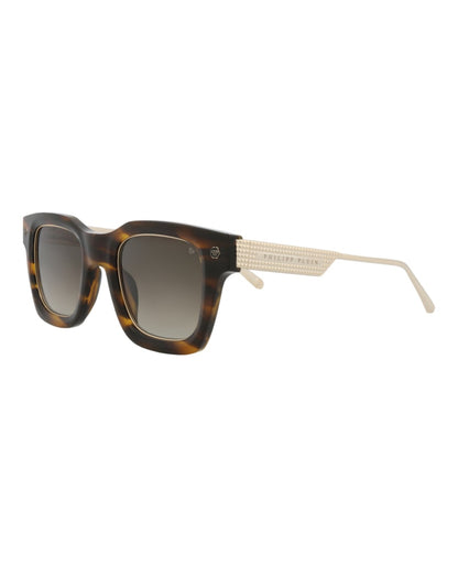 Philipp Plein Square-Frame Acetate Sunglasses Havana Gold Brown (SPP105M-50-09FM)