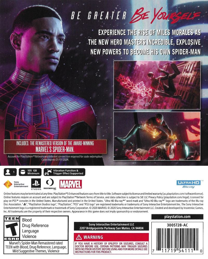 Playstation PS5 Marvel Spider-Man Miles Morales Ultimate Edition Video Game
