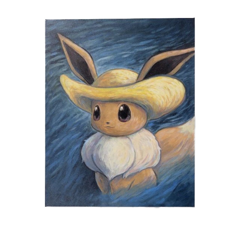 Pokemon Center x Van Gogh Museum: Eevee Inspired by Self-Portrait with Straw Hat Canvas Wall Art