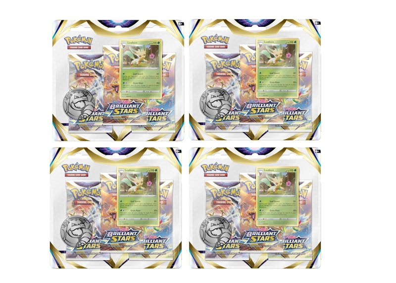 Pokémon Sword & Shield Brilliant Stars Leafeon Promo Card 3 Booster Packs 4x Lot