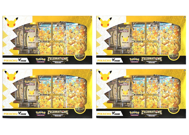 Pokémon TCG 25th Anniversary Celebrations Pikachu V Union Premium Playmat Collection Box 4x Lot