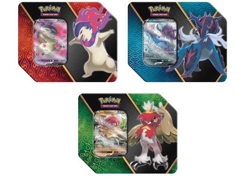 Pokémon TCG Divergent Powers Hisuian Decidueye V/Hisuian Typhlosion V/Hisuian Samurott V Tin 3x Bundle