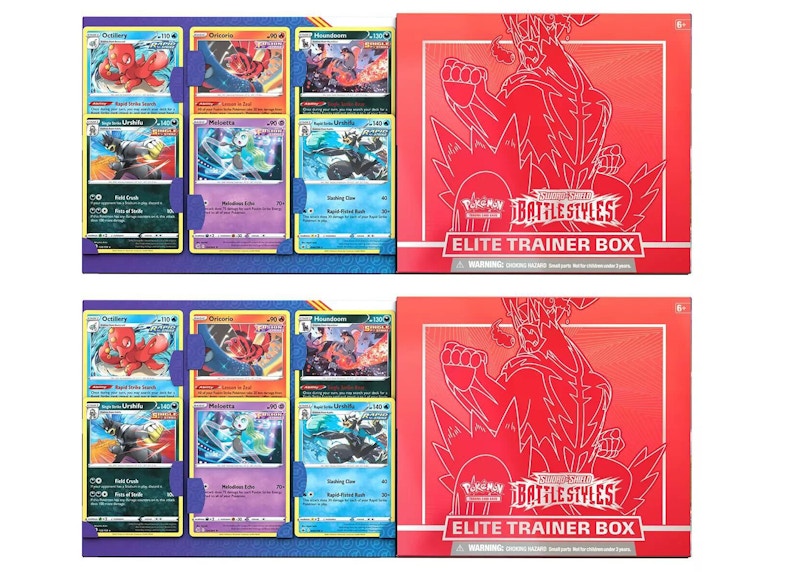Pokémon TCG Sword & Shield Battle Styles Elite Trainer Box Single Strike (with Bonus Cards) 2x Lot