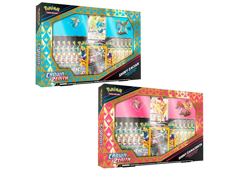 Pokémon TCG Sword & Shield Crown Zenith Shiny Zacian & Shiny Zamazenta Premium Figure Collection Box 2x Bundle