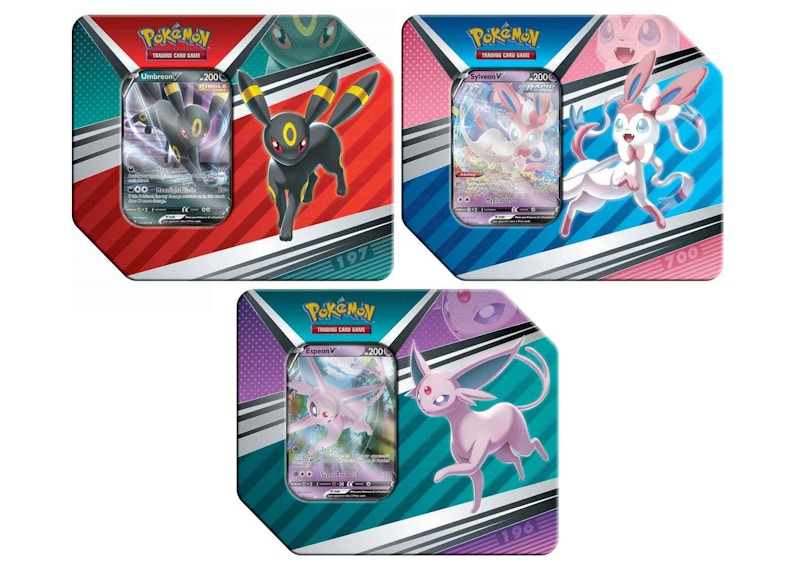 Pokémon TCG V Heroes Espeon V/Umbreon V/Sylveon V Tin (5 Packs) 3x Bundle
