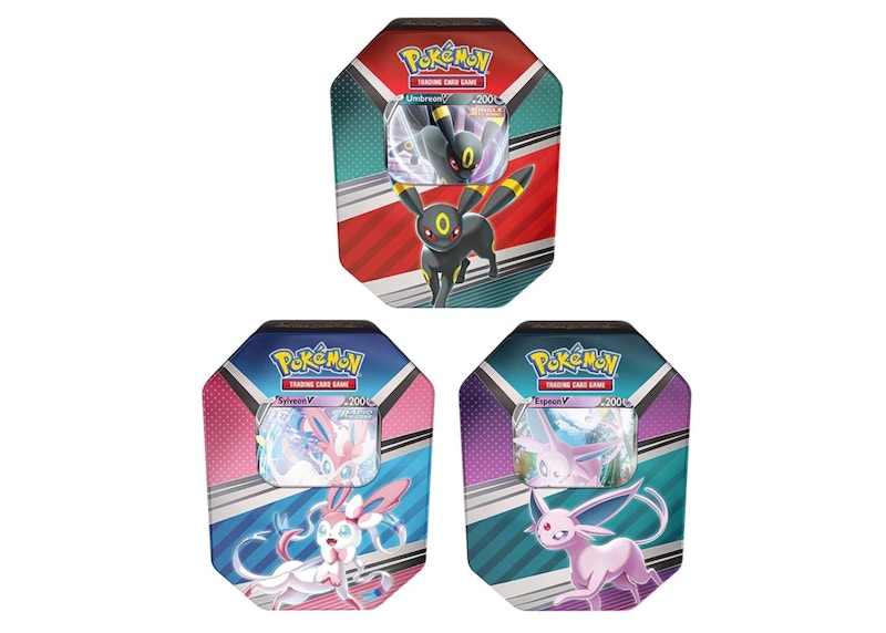 Pokémon TCG V Heroes Espeon V/Umbreon V/Sylveon V Tin (4 Packs) 3x Bundle