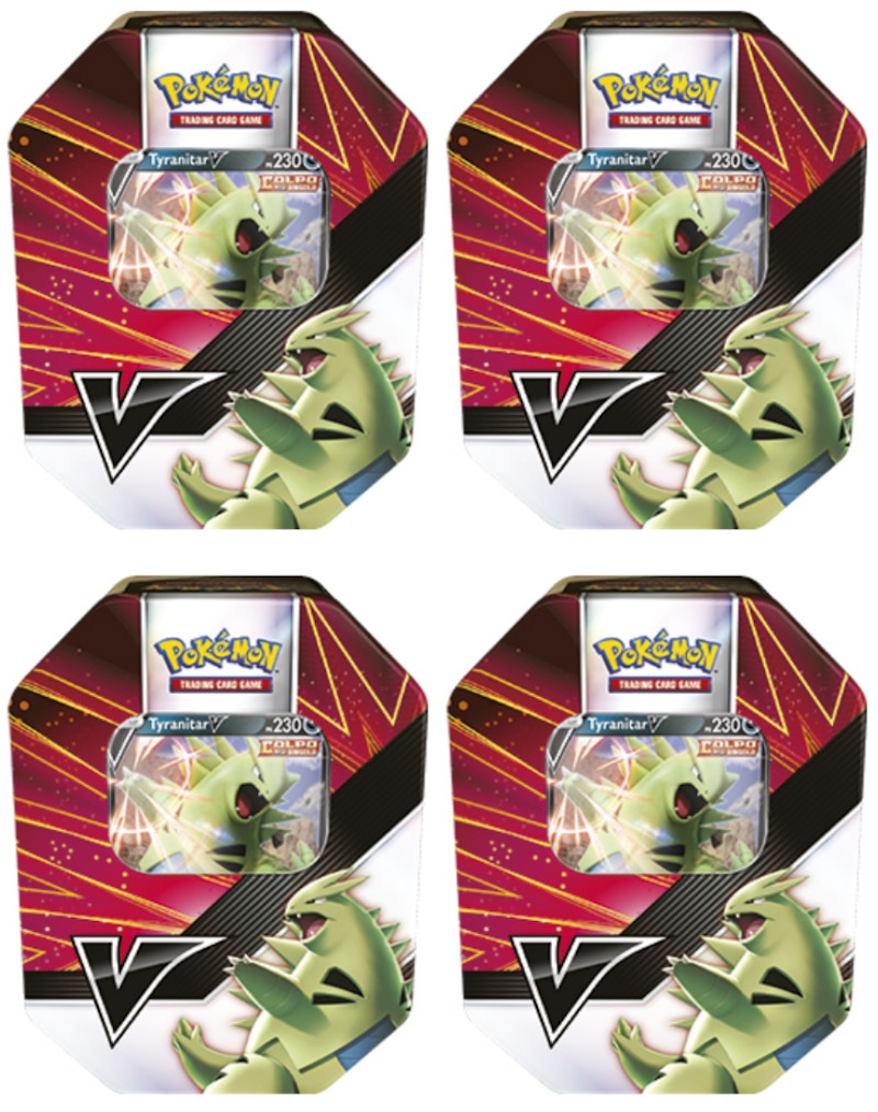 Pokemon TCG V Strikers Tyranitar V Tin (4 Booster Packs European Version) 4x Lot