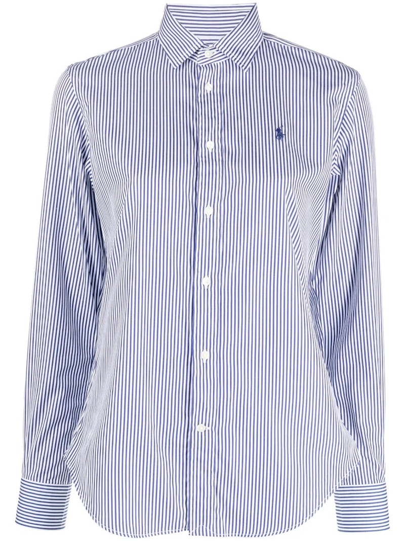 Polo Ralph Lauren 12/2 Yd Ctn Pw-LS Crlte St-Long Sleevebutton Front Shirt White Fall Royal