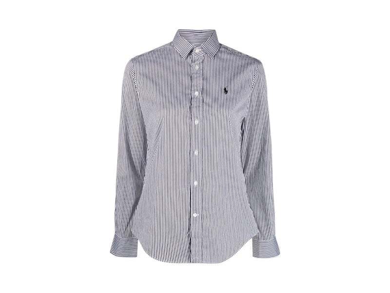 Polo Ralph Lauren 12/2 Yd Ctn Pw-Ls Crlte St-Long Sleevebutton Front Shirt White/Black