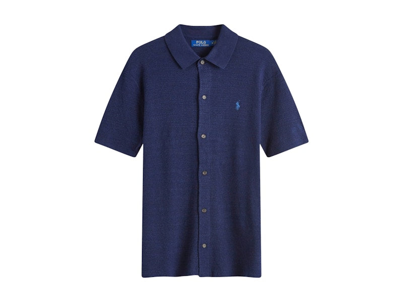 Polo Ralph Lauren Button Through Knitted Polo Shirt Bright Navy