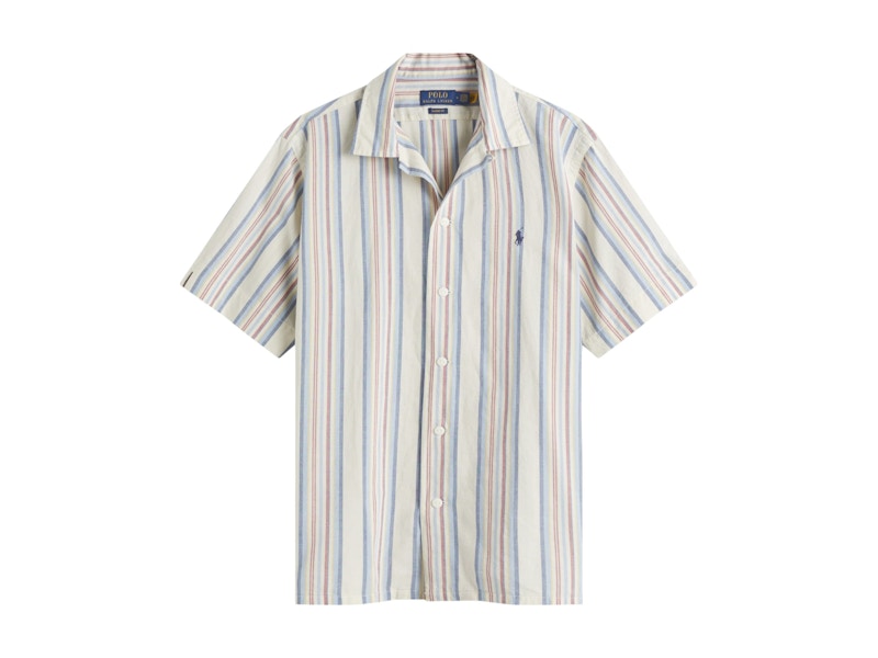 Polo Ralph Lauren Classic Fit Stripe Vacation Shirt Off White/Red Multi