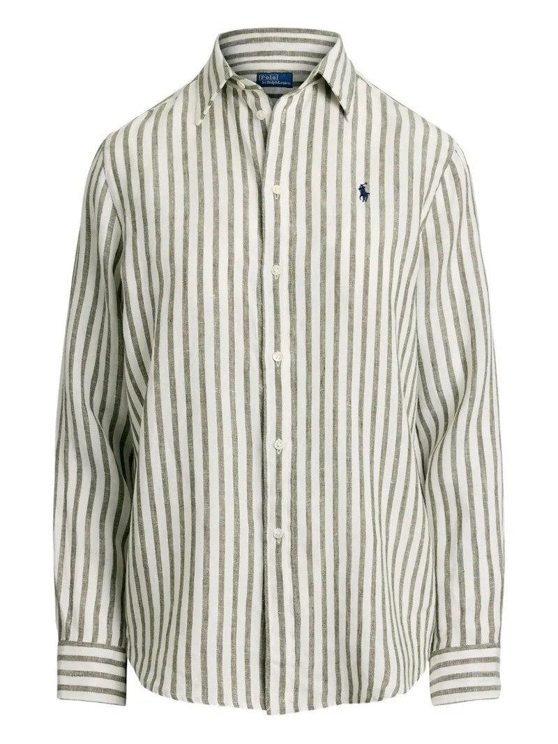 Polo Ralph Lauren Classic Long Sleeve Button Front Shirt Dark Sage White