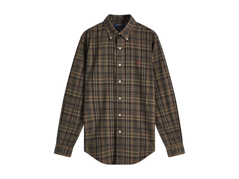 Polo Ralph Lauren Custom Brushed Twill Plaid Sport Shirt 6615B Olive Khaki Multi