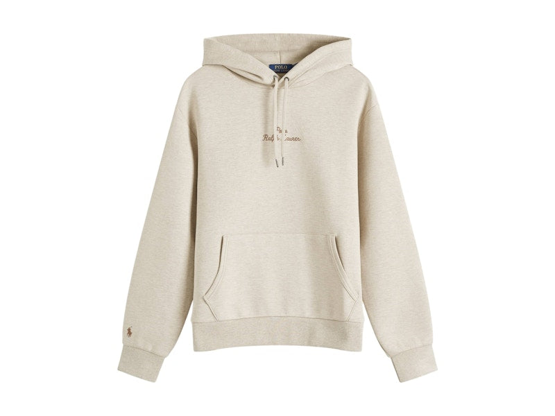 Polo Ralph Lauren Double Knit Embroidered Script Logo Hoodie Tuscan Beige Heather